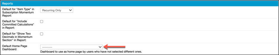 Admin default dashboard settings