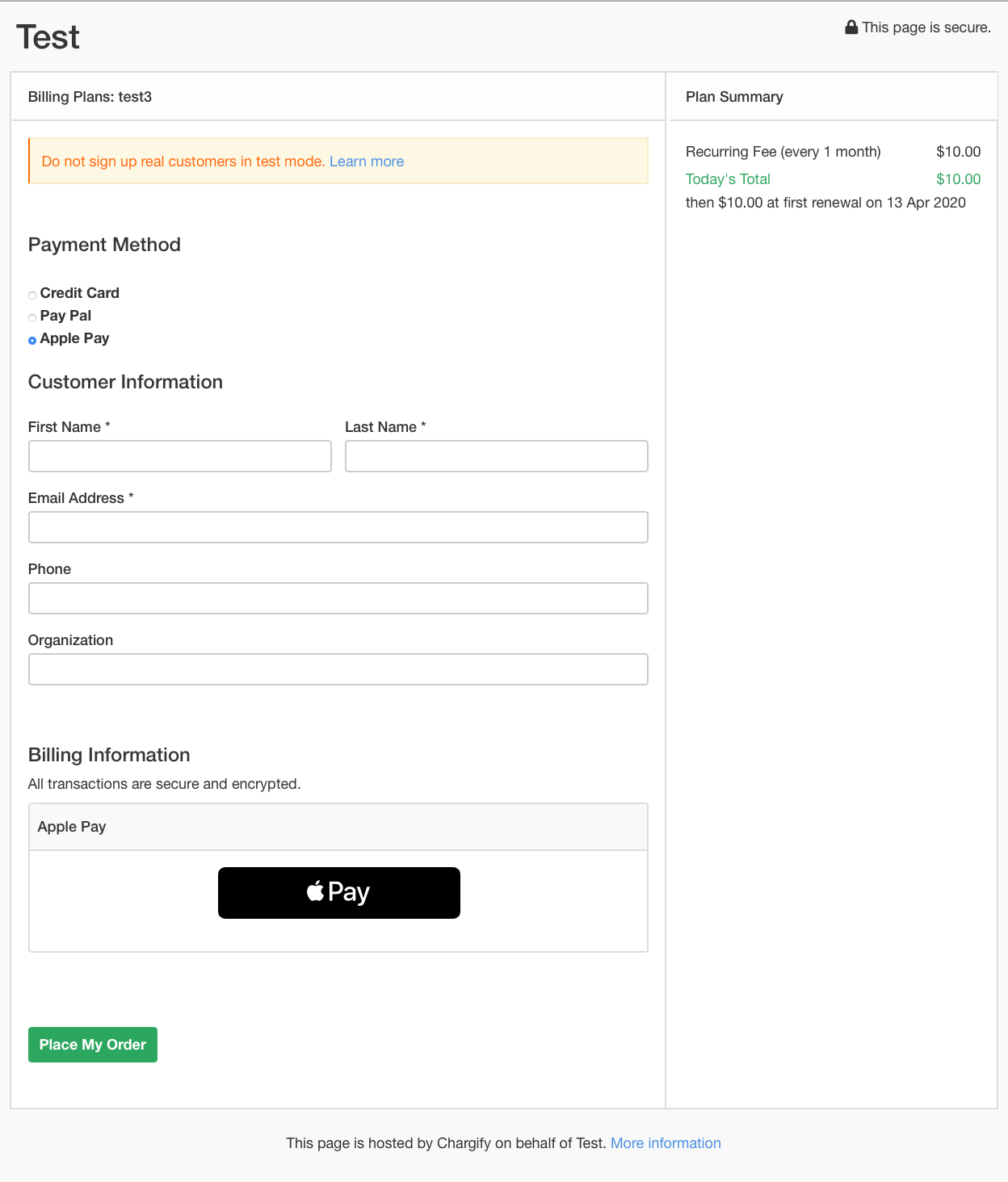 Apple Pay on Public Signup Page (PSP)