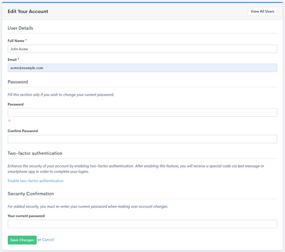 Screenshot of My Profile page showing current profile information