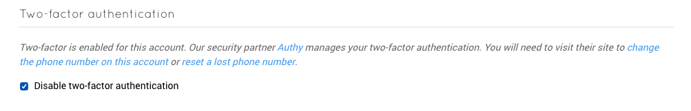 Screenshot showing 2FA enable/disable checkbox