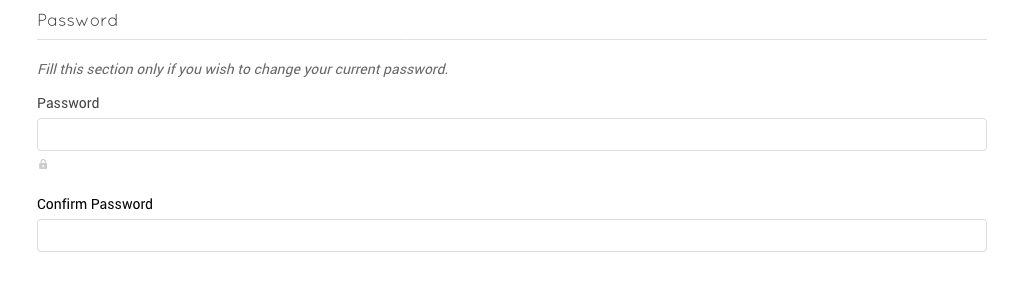 Screenshot showing password update form for non-SSO users