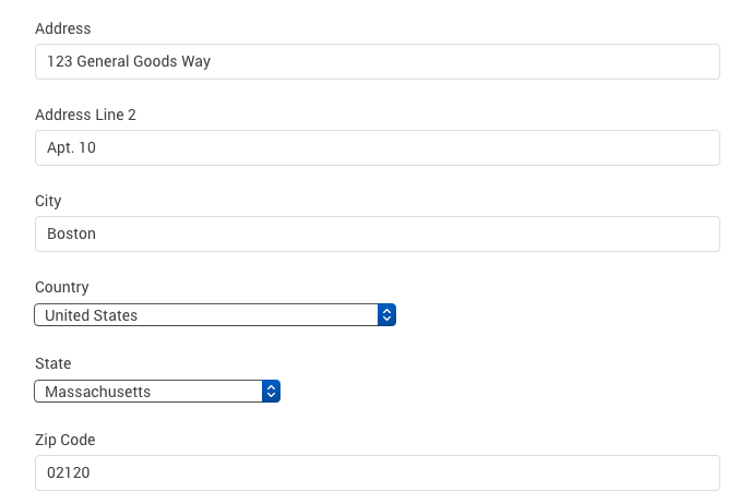 Screenshot of address information fields