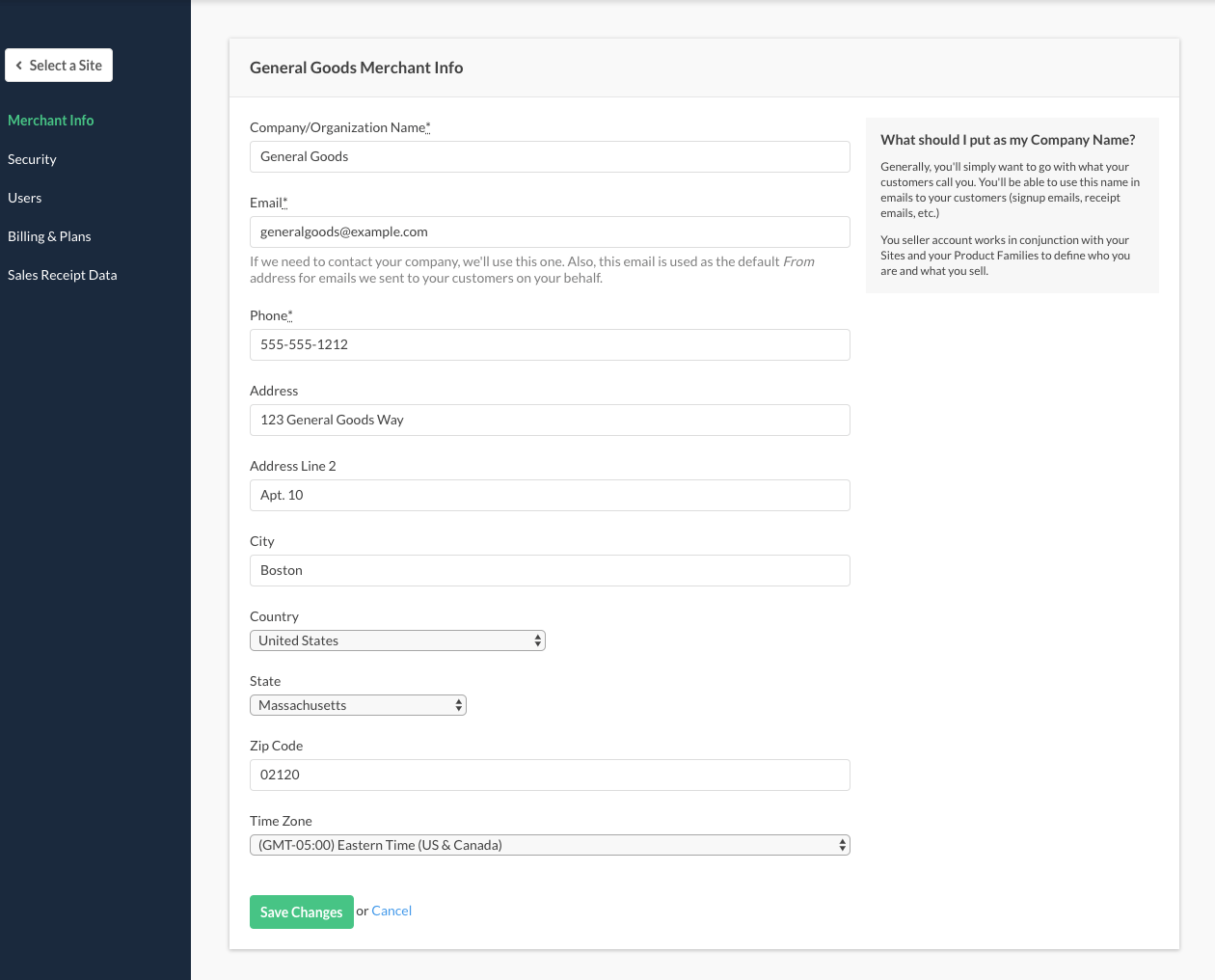 Screenshot of masthead-related invoice information