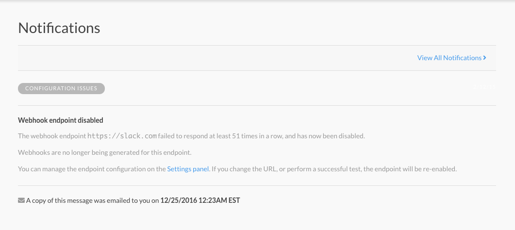 Sample disabled-webhook notification message