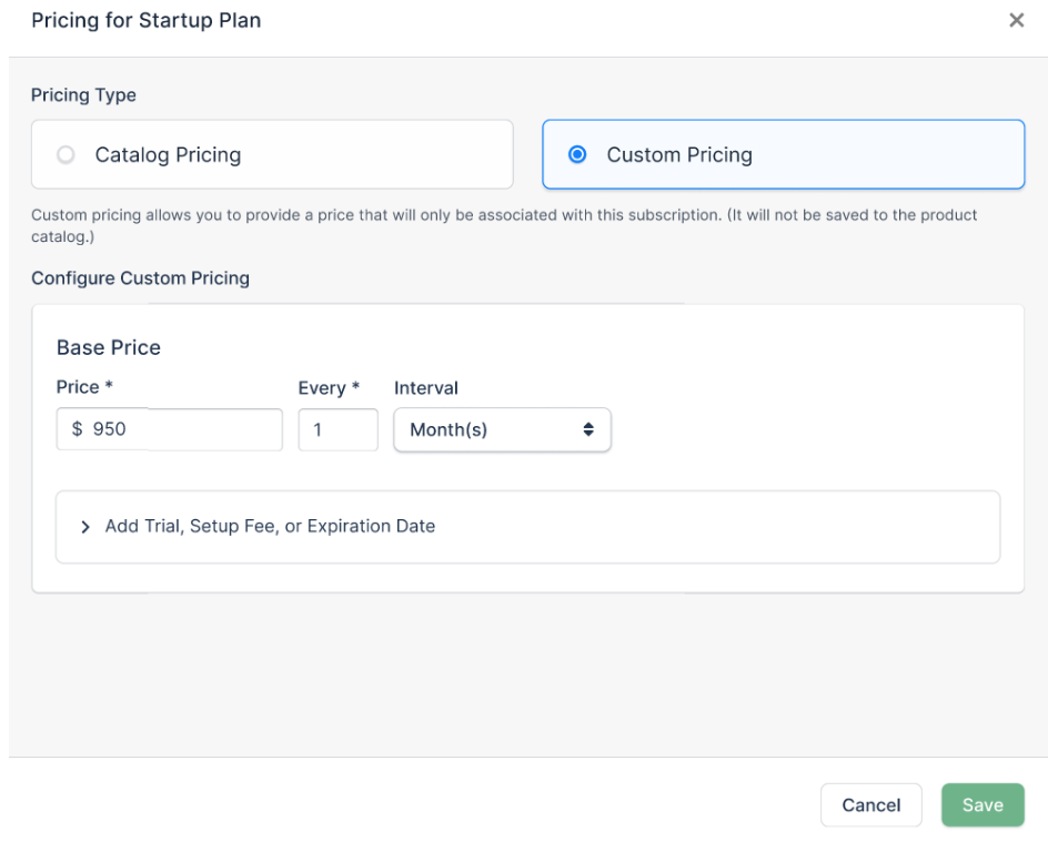 Custom Pricing configuration for a Product