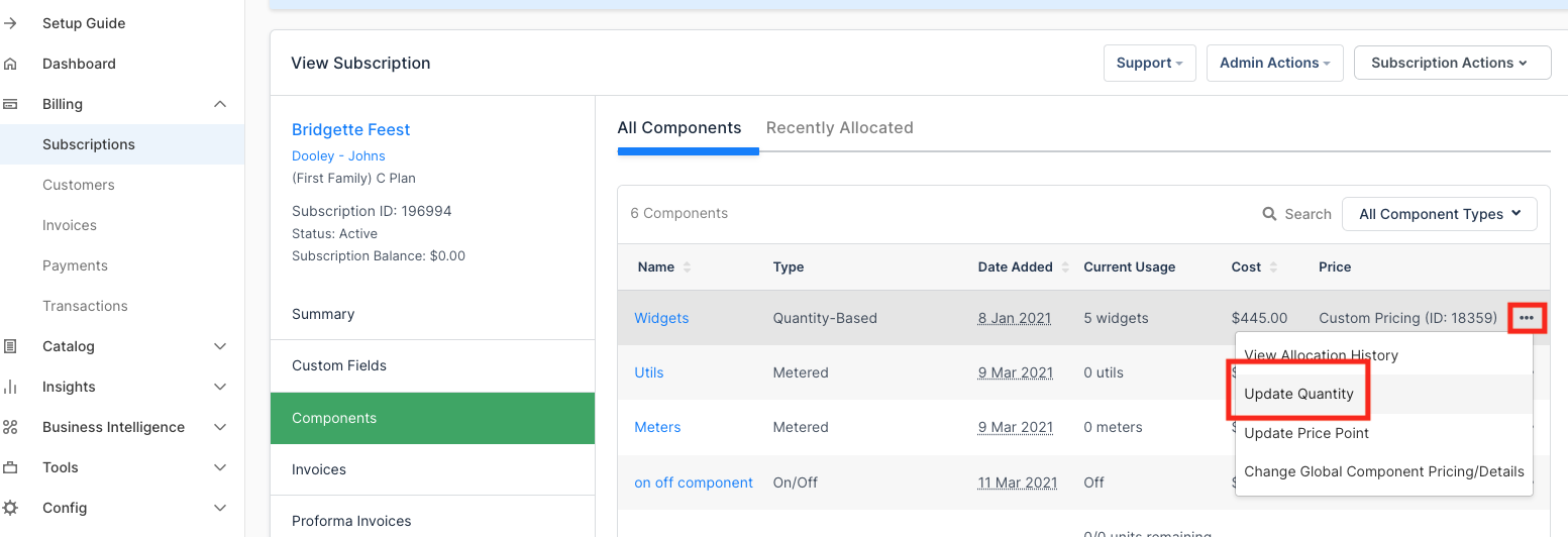 Update Quantity option for Component