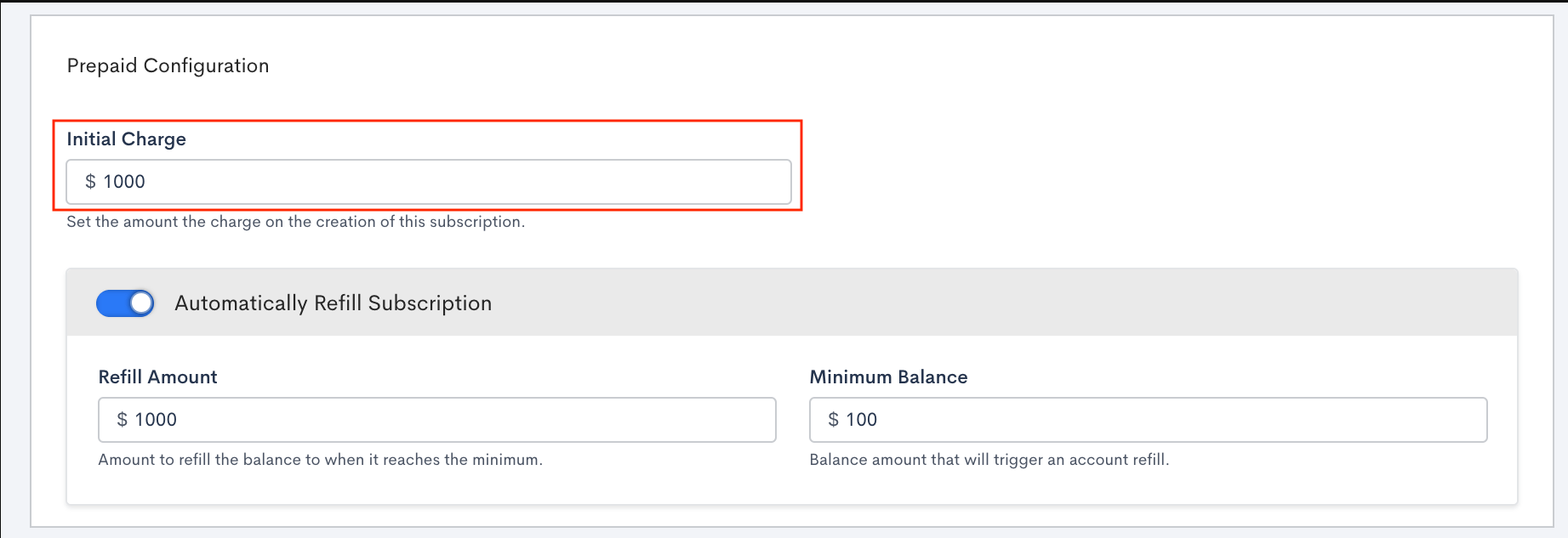 Initial charge setting