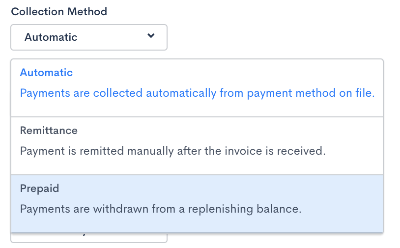Prepaid collection method