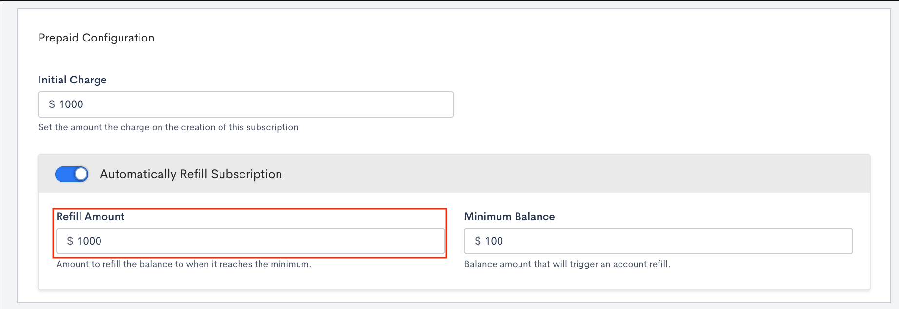Refill amount setting