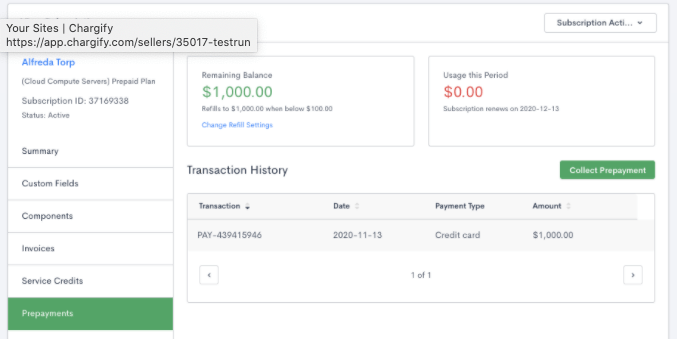 Prepayment balance example