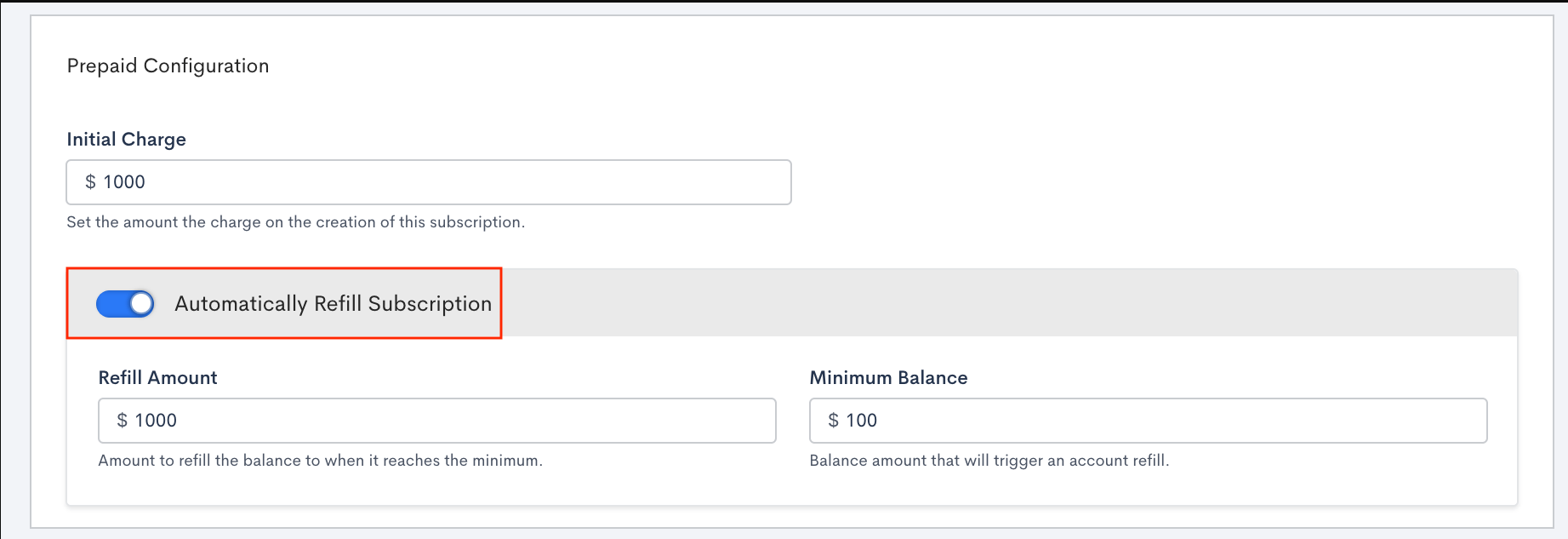 Auto-refill setting