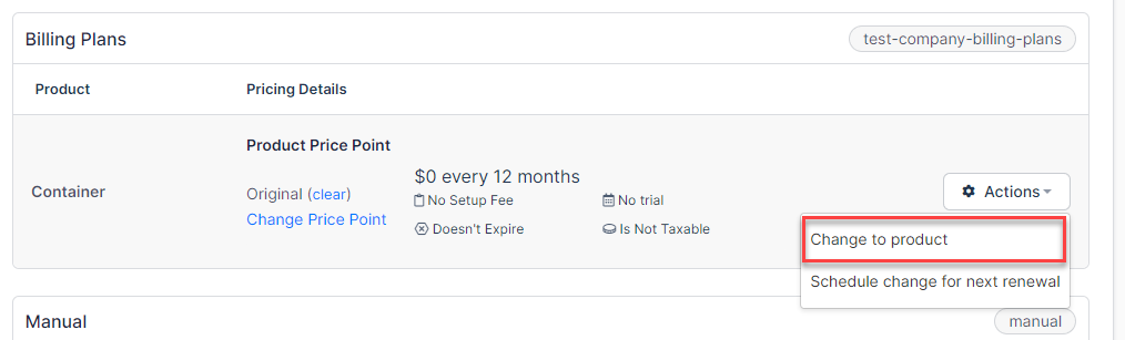Change Product action options