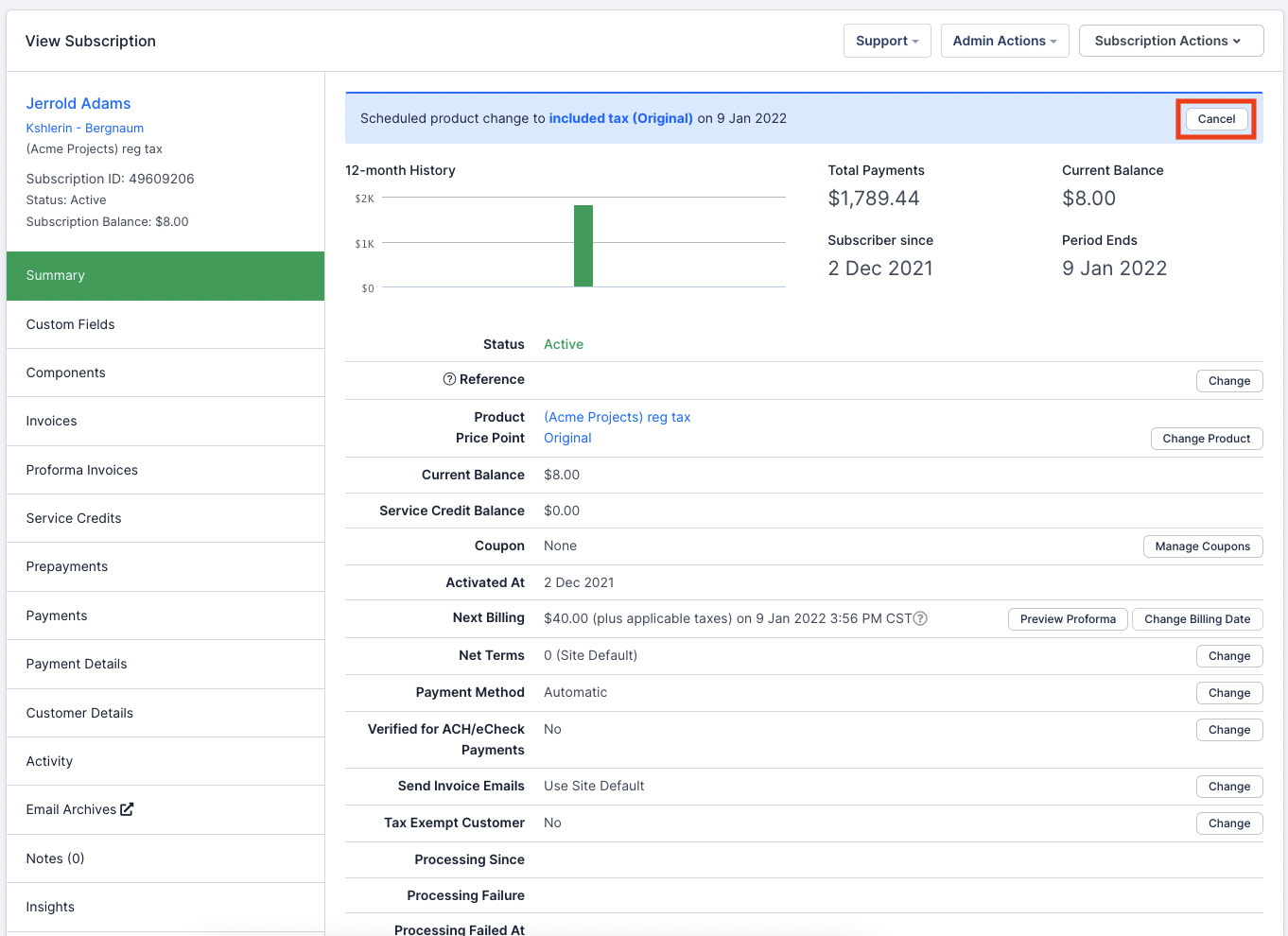 Cancel delayed product change