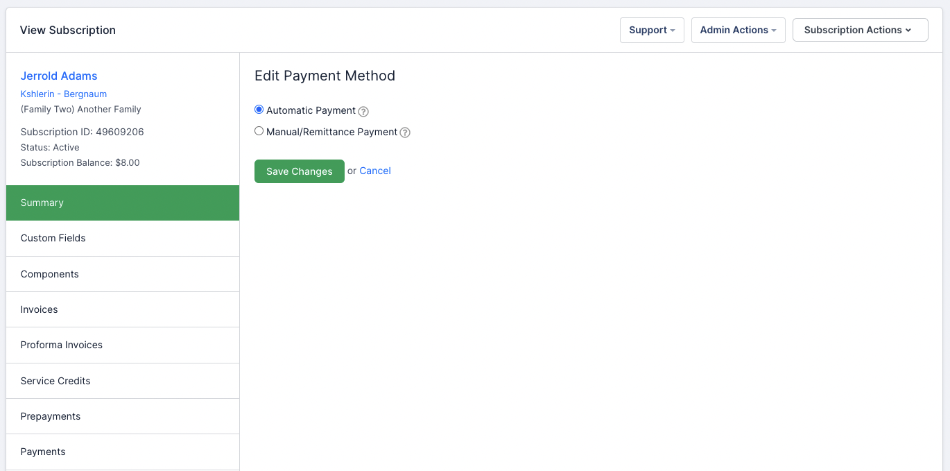 Payment Method toggle