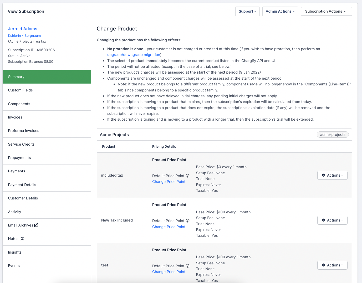 Change Product page