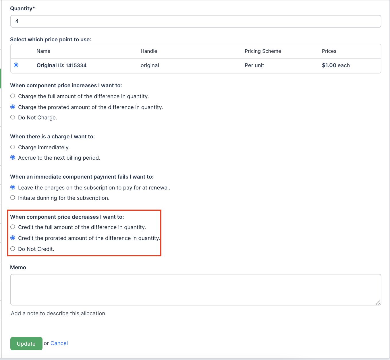 Options to control price decreases