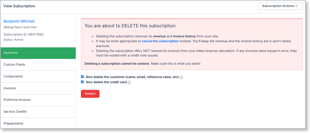 Deleting the subscription