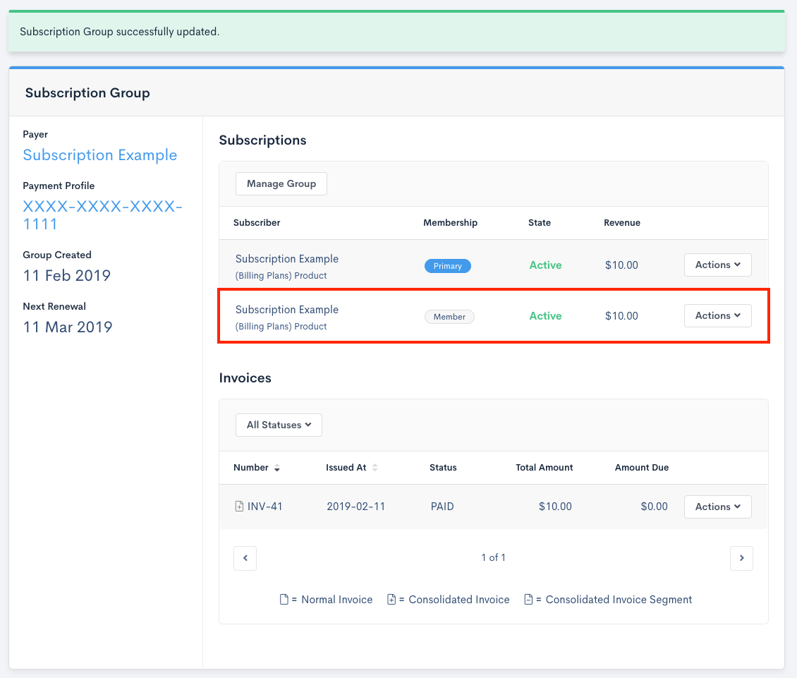 Step 5 of adding existing Subscription to group