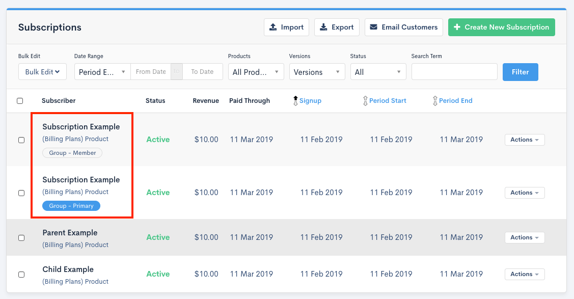 Step 6 of adding existing Subscription to group