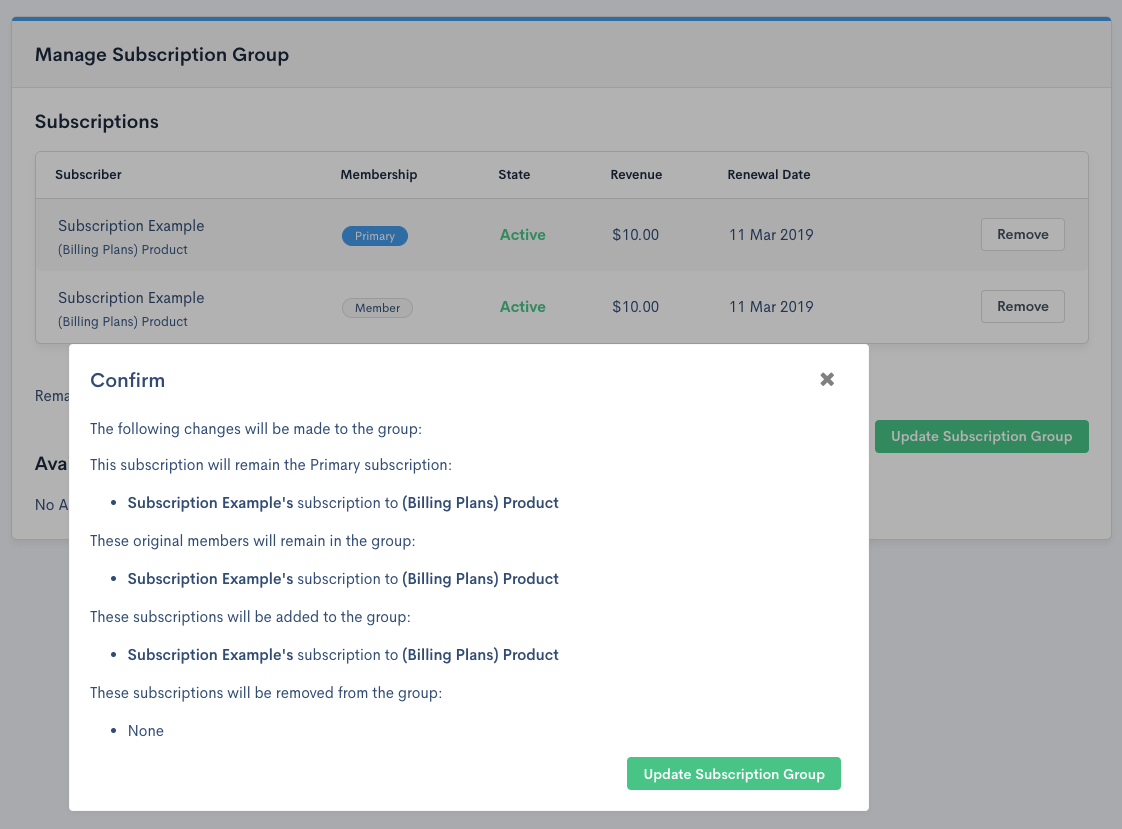 Step 4 of adding existing Subscription to group