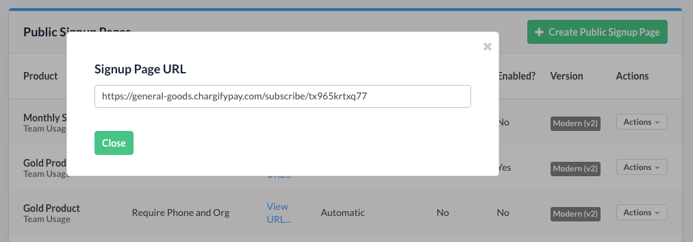 Screenshot of Public Signup Page URL