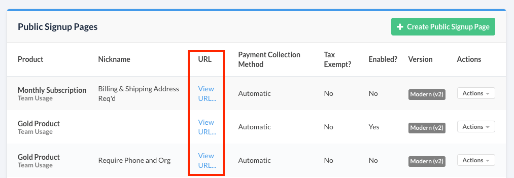 View URL for Public Signup Page
