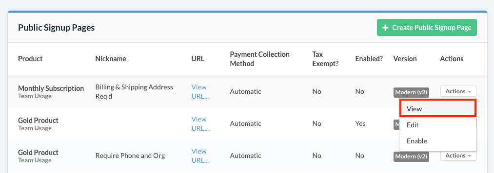 Public Signup Page settings preview