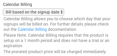 Calendar billing option in Public Signup Page