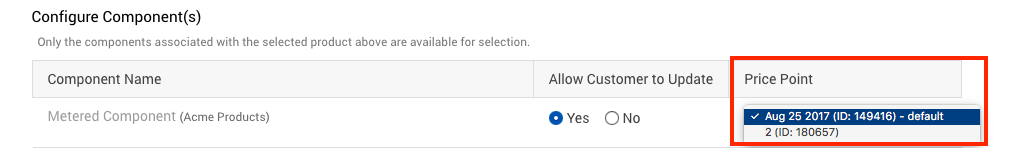 Select price point for component