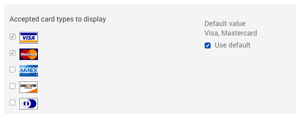 Select card types to display on signup page