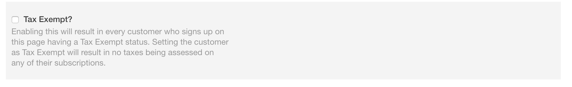 Tax exempt option on signup page