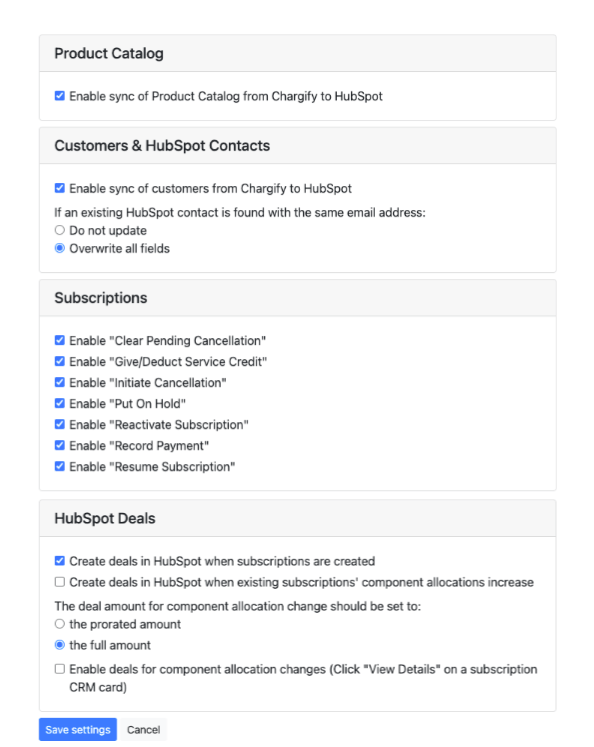 Subscription actions UI