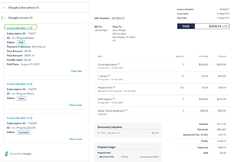 Invoice details screenshot