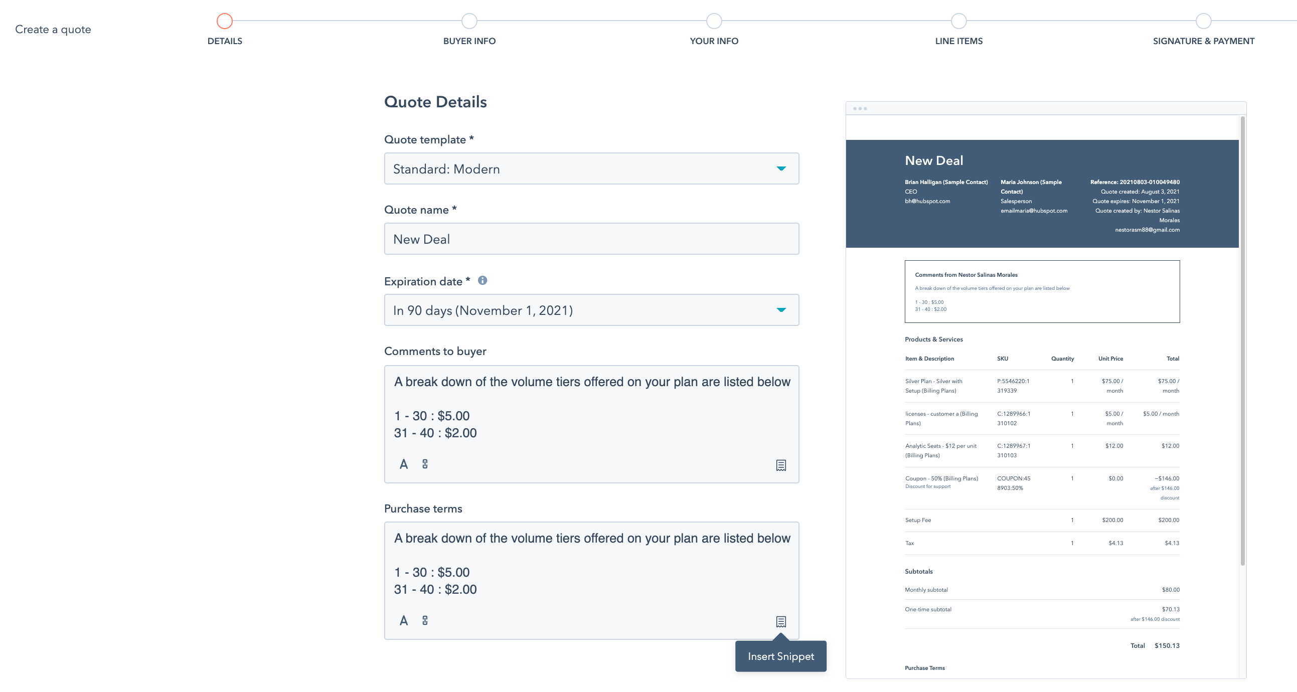 HubSpot snippet setup screenshot