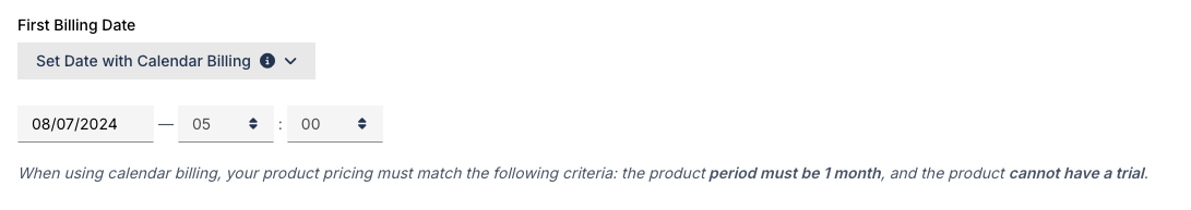 Calendar Billing date example