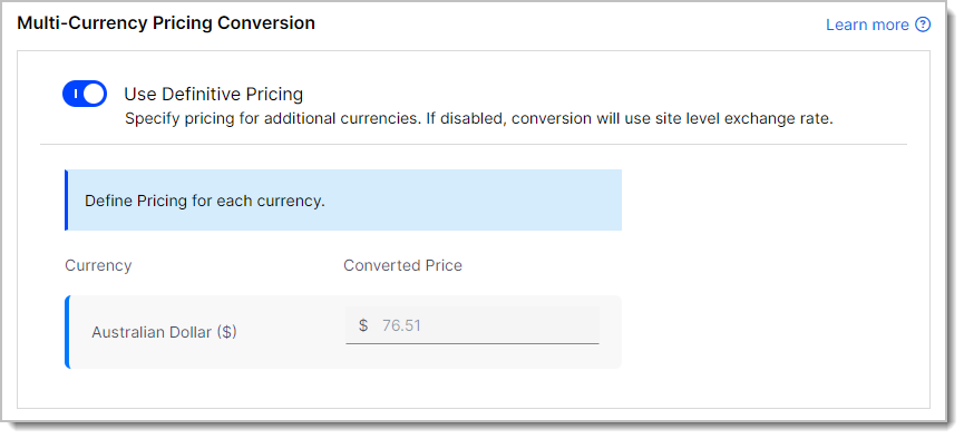 Definitive pricing multi‑currency screen