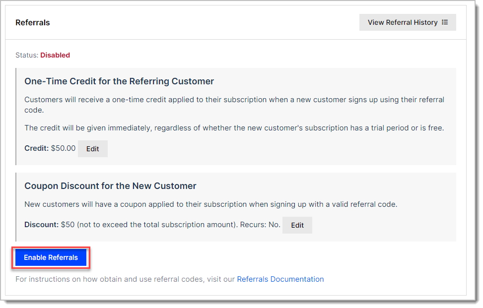 Enable referrals button