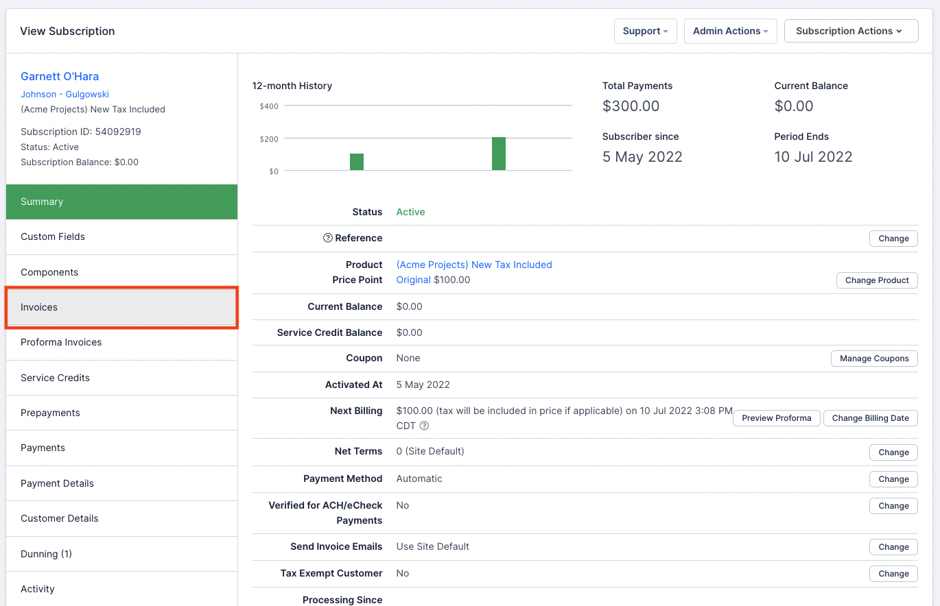 Invoice list with Refund option