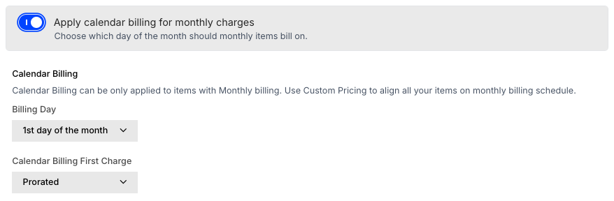 Set the Billing Day and the first charge handling.
