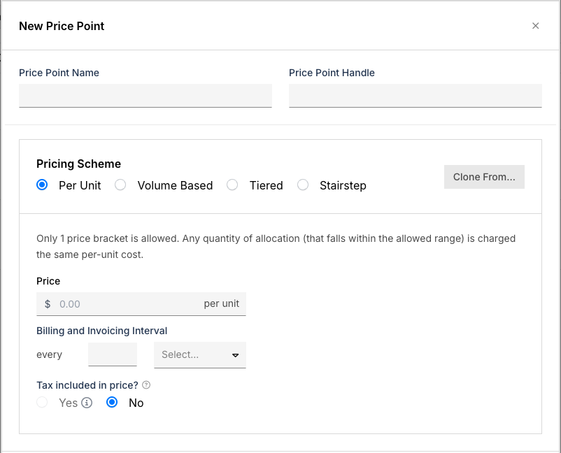 Screenshot of component pricing options
