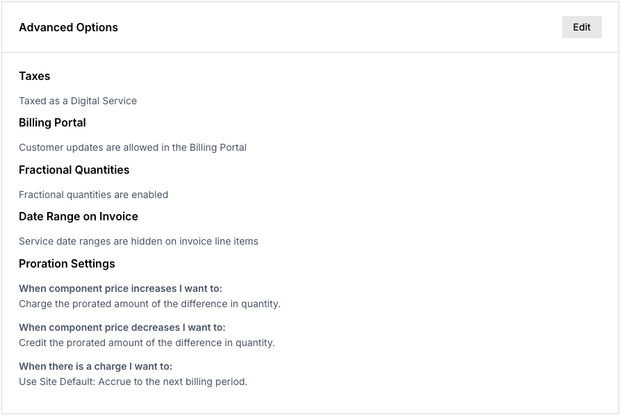 Screenshot of component settings
