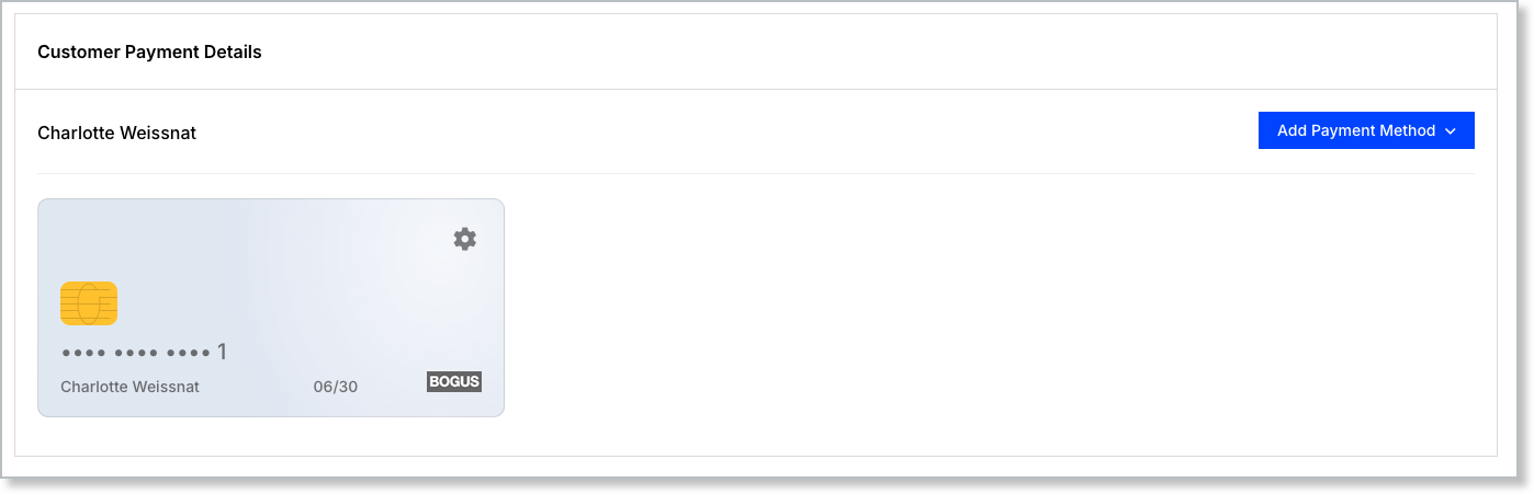 Payment Details screen in Maxio, listing active and disabled payment profiles