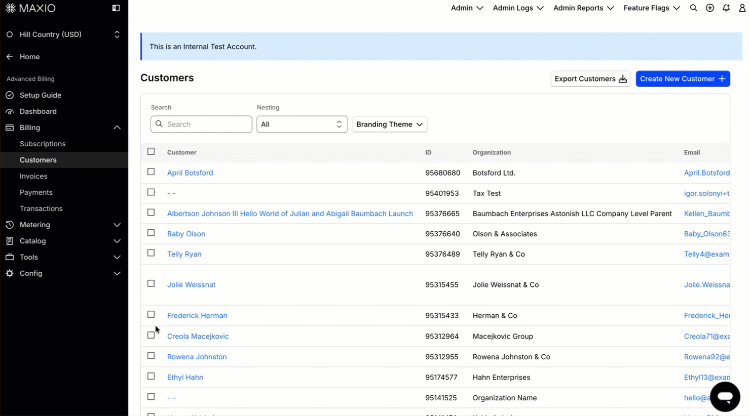 Bulk edit customer properties in Advanced Billing
